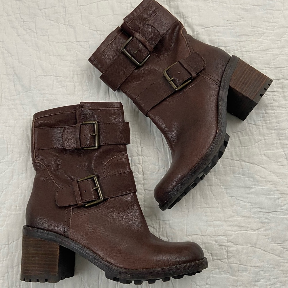 Sam Edelman Brown Leather Buckle Ankle Boots